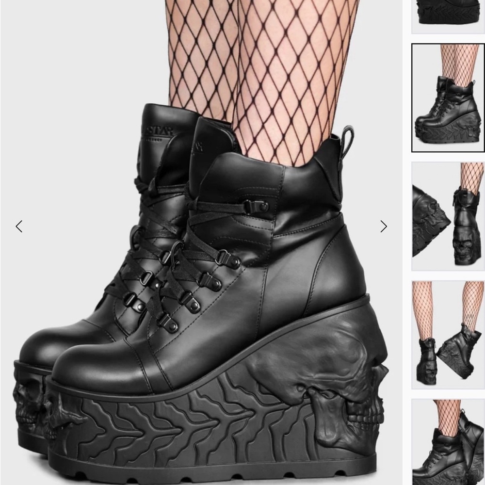 NIB KILLSTAR DOOM Black Platform Skull Boots size 7